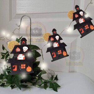 Brand NEW 12pcs Halloween Glitter Haunted House Peel & Stick Gift Trim Stickers